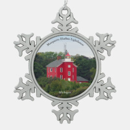 Marquette Harbor Lighthouse-sieraad Tin Sneeuwvlok Ornament