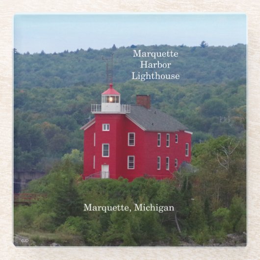 Marquette Harbour onderzetter vuurtoren Glazen Onderzetter (Voorkant)