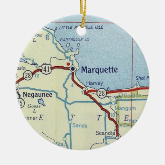 Marquette MI Old Map Keramisch Ornament (Voorkant)