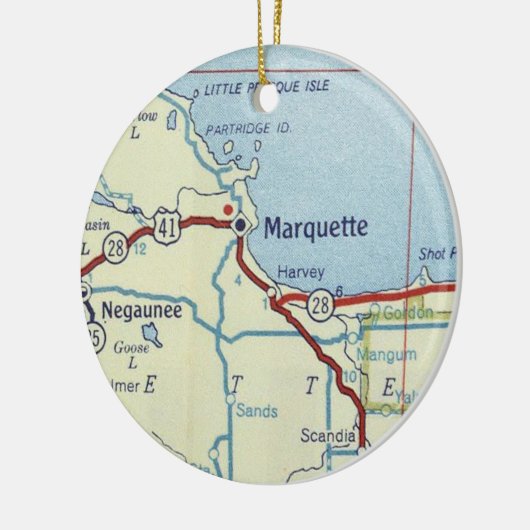 Marquette MI Old Map Keramisch Ornament (Links)