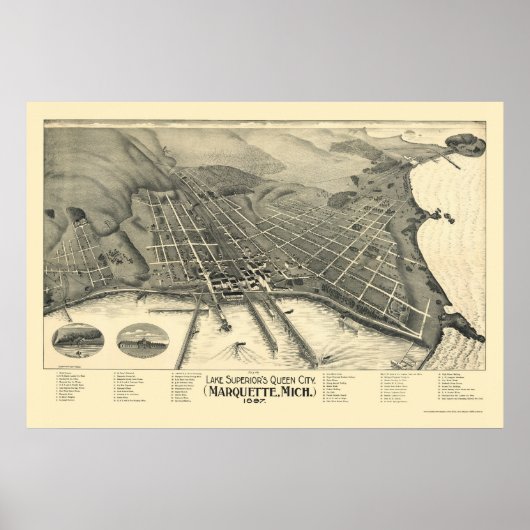 Marquette, MI Panoramic Map - 1897 Poster (Voorkant)