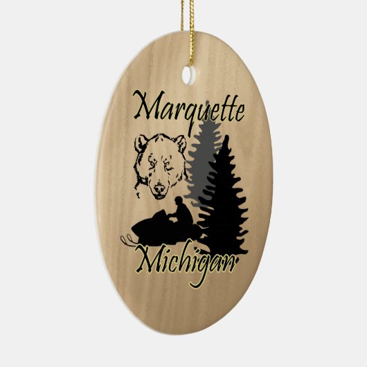 Marquette Michigan Snowmobile Beer keramiek Keramisch Ornament (Rechts)