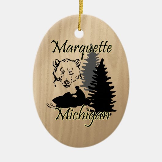 Marquette Michigan Snowmobile Beer keramiek Keramisch Ornament (Voorkant)