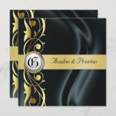 Marquis Black Silk Gold Scroll Pearl Invitation Kaart (Voorkant / Achterkant)