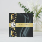 Marquis Black Silk Gold Scroll Pearl Invitation Kaart (Staand voorkant)
