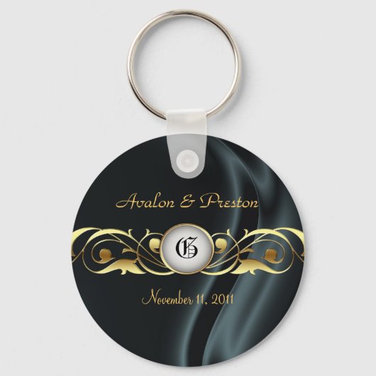 Marquis Black Silk Gold Scroll Pearl Sleutelhanger (Voorkant)