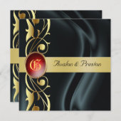 Marquis Black Silk Gold Scroll Ruby Invitation Kaart (Voorkant / Achterkant)