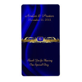 Marquis Blauw Zijde Gouden Scroll Wijn Trouwlabel Etiket (Voorkant)