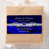 Marquis Blauw Zijde Zilver Scroll Wijn Trouwlabel Etiket (Insitu)