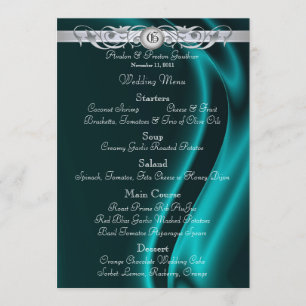 Marquis Blauwgroen Silk Silver Scroll Wedding Menu