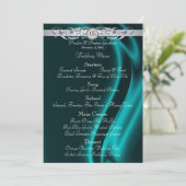 Marquis Blauwgroen Silk Silver Scroll Wedding Menu (Staand voorkant)