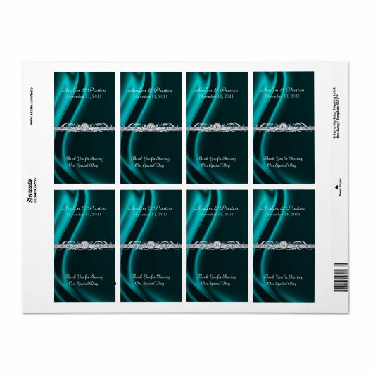 Marquis Blauwgroen Silk Silver Scroll Wijn Trouwla Etiket (Full Sheet)