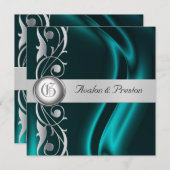 Marquis Blauwgroen Zijderzijde Rol Pearl Uitnodigi Kaart (Voorkant / Achterkant)