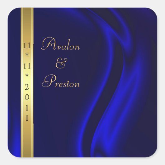 Marquis Blue Silk Gold Save The Date Sticker (Voorkant)