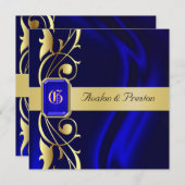Marquis Blue Silk Gold Scroll Sapphire Invitation Kaart (Voorkant / Achterkant)