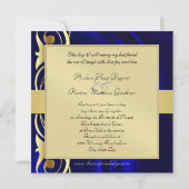 Marquis Blue Silk Gold Scroll Sapphire Invitation Kaart (Achterkant)