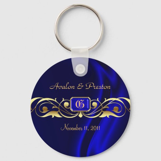 Marquis Blue Silk Gold Scroll Sleutelhanger (Voorkant)