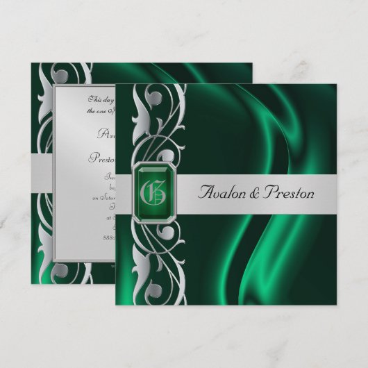 Marquis Emerald Silk Green Jewel-uitnodiging Kaart (Voorkant / Achterkant)
