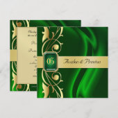 Marquis Green Silk Gold Scroll Emerald Invitation Kaart (Voorkant / Achterkant)