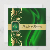 Marquis Green Silk Gold Scroll Emerald Invitation Kaart (Voorkant)
