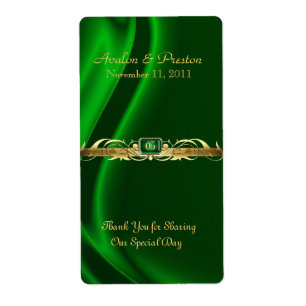 Marquis Green Silk Gold Scroll Wine Weddenschap La Etiket
