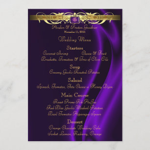 Marquis Paars Silk Gold Scroll WeddenMenu Menu