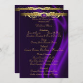 Marquis Paars Silk Gold Scroll WeddenMenu Menu (Voorkant / Achterkant)