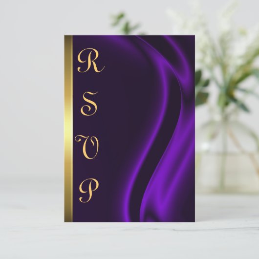 Marquis Paarse Silk Gold RSVP-kaart RSVP Kaartje (Staand voorkant)