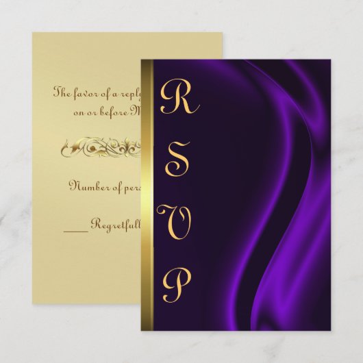 Marquis Paarse Silk Gold RSVP-kaart RSVP Kaartje (Voorkant / Achterkant)