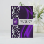 Marquis Paarse Silk Silver Scroll Pearl Rsvp (Staand voorkant)