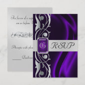 Marquis Paarse Silk Silver Scroll Pearl Rsvp Kaartje (Voorkant / Achterkant)