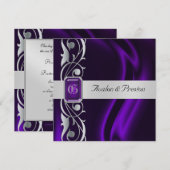 Marquis Paarse Silk Silver Scroll Pearl Uitnodigin Kaart (Voorkant / Achterkant)