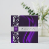 Marquis Paarse Silk Silver Scroll Pearl Uitnodigin Kaart (Staand voorkant)