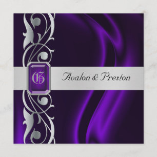 Marquis Paarse Silk Silver Scroll Pearl Uitnodigin Kaart