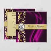 Marquis Pink Silk Gold Scroll Pearl Uitnodiging (Voorkant / Achterkant)