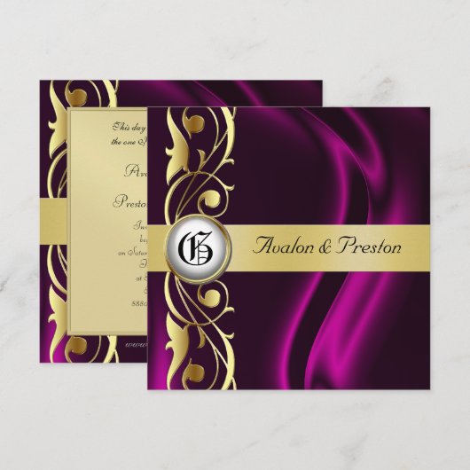 Marquis Pink Silk Gold Scroll Pearl Uitnodiging (Voorkant / Achterkant)