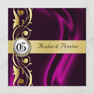 Marquis Pink Silk Gold Scroll Pearl Uitnodiging