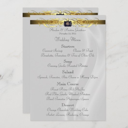 Marquis White Silk Gold Scroll Weddenmenu Menu (Voorkant / Achterkant)