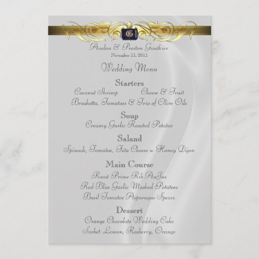 Marquis White Silk Gold Scroll Weddenmenu Menu (Voorkant)