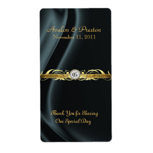 Marquis Zwart Zijde Gouden Scroll Wijn Trouwlabel Etiket