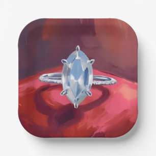 Marquise Diamanten Verlovingsring Rood Aquarel Papieren Bordje