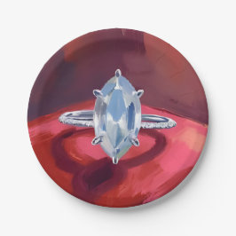 Marquise Diamond Engagement Ring Red Watercolor Papieren Bordje