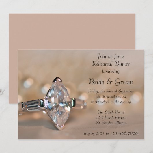 Marquise Diamond Ring Wedding Rehearsal Dinner Kaart (Voorkant / Achterkant)