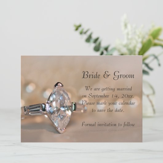 Marquise Diamond Ring Wedding Save the Date Kaart (Staand voorkant)