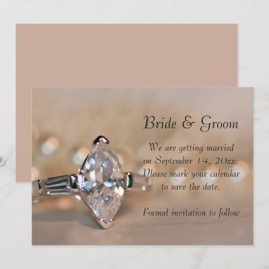 Marquise Diamond Ring Wedding Save the Date Kaart (Voorkant / Achterkant)
