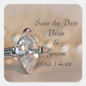 Marquise Diamond Ring Wedding Save the Date Vierkante Sticker (Voorkant)
