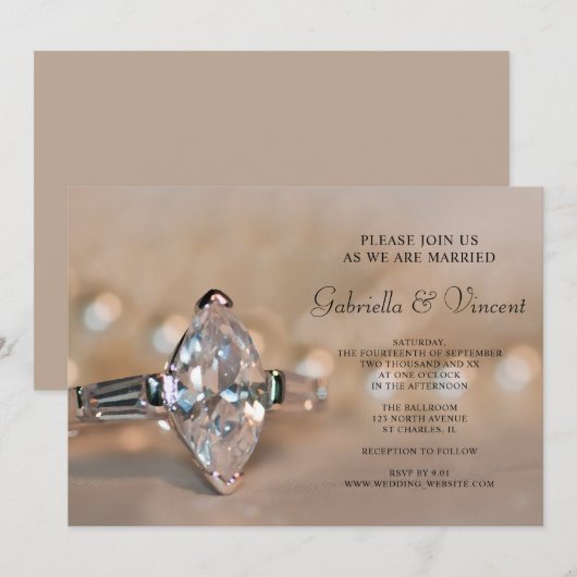 Marquise Diamond Verloving Ring Wedding Kaart (Voorkant / Achterkant)