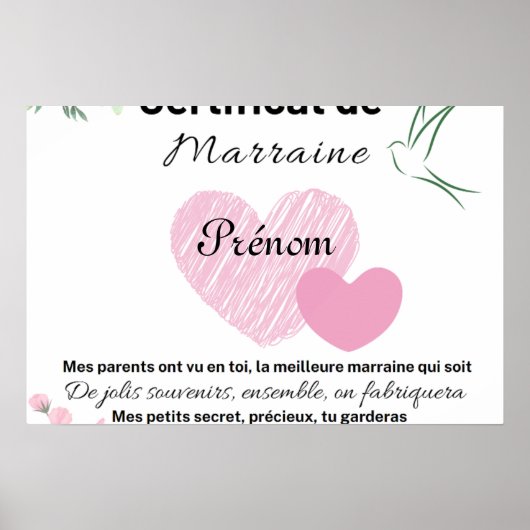 Marrainecertificaat Poster (Voorkant)