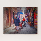 Marrakech, Man trekken handkar door souk Legpuzzel (Horizontaal)