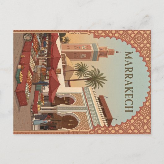Marrakech Markt en Arches Vintage Briefkaart (Voorkant)